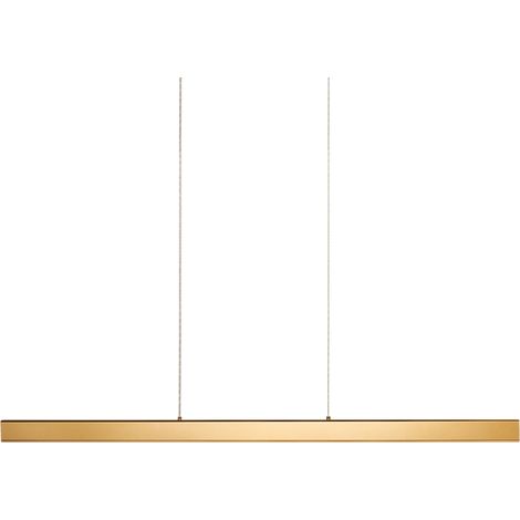Lámpara LED colgante moderna con pantalla de madera de caucho y base de hierro con mando a distancia dorado Arenas (1/5)