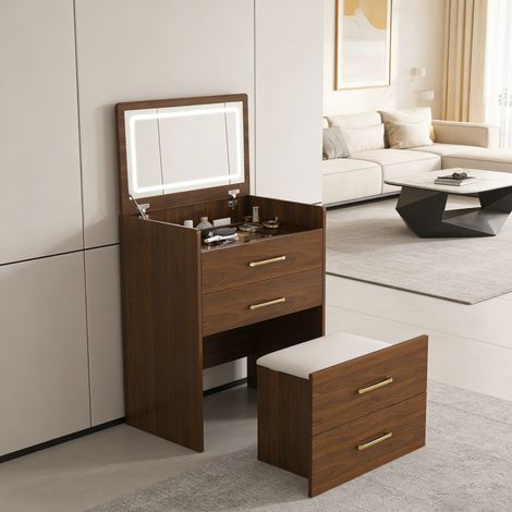 Coiffeuse d'Angle 3 en 1 avec Miroir Rabattable, 3 Tiroirs, Plateau en Verre, Chambre, 60 × 40 × 118 cm (1/5)