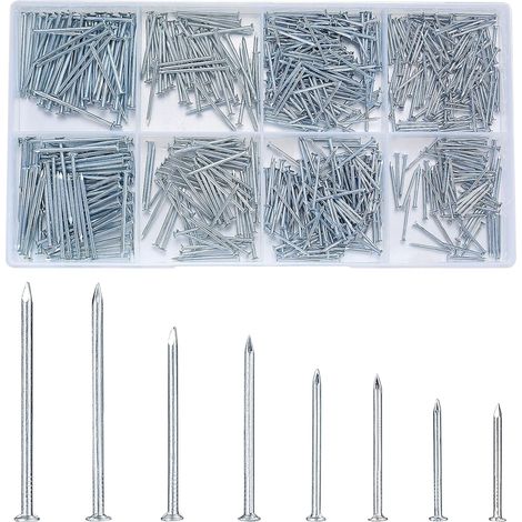 600 Pièces Assortiment de Clous, Clous Muraux en Béton, Pointes et Cclous d’Accrochage pour Accrocher Images Travail du Bois (1/5)