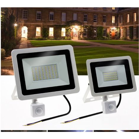 RHG Lot de 1 Projecteur LED extérieur 10W avec détecteur de mouvement 3000K Projecteur LED extérieur, IP66 avec lampe de sécurité à détecteur de mouvement,  éclairage LED extérieur-coquille blanche