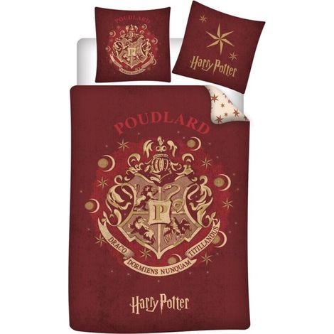 Parure de lit réversible Harry Potter Poudlard - Rouge et Blanc - 140 cm x 200 cm (1/2)