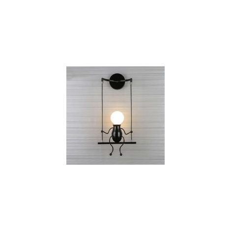 Applique murale créative noire design petite personne, E27, pour chambre enfant, couloir –