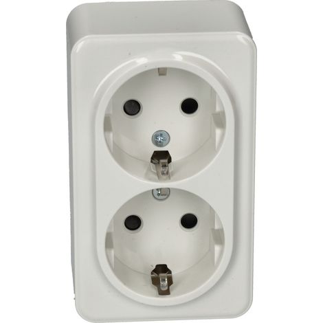 Doble Enchufe Schuko Superficie Policarbonato Blanco