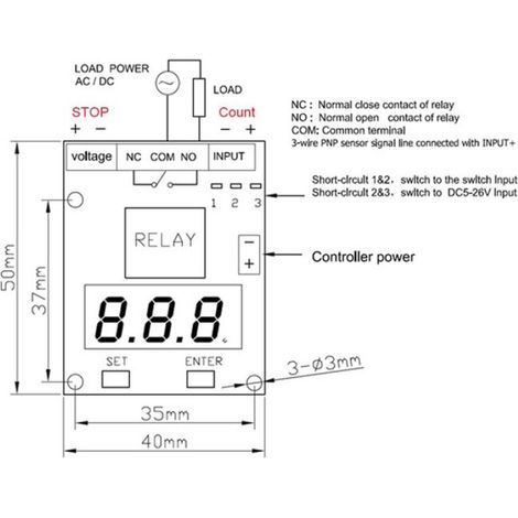 Module Relais Compteur - DC 12 V - Plage Comptage 0 à 999 Cycles - Réglage Temporel 0,1 s à 999 Min - Charge 10 A - 1 Pièce (1/5)