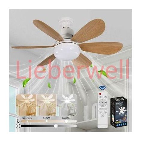 Ventilateur plafond avec lampe , Silencieux 3 vitesses , Salon chambre , 40W grain de bois (1/4)