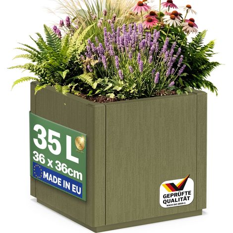 CASARIA® Fioriera Ethica 80x36x36cm 35L o 80L Vaso fioriere per piante resistente alle intemperie base drenante vasi in plastica riciclata resistente ai raggi UV Olivgrün 35 L (de)