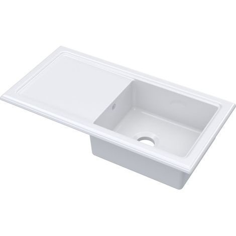 101cm Inset Counter Top Single Bowl Fireclay Ceramic Kitchen Sink with Plain Drainer in White