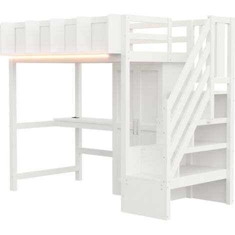 Letto a soppalco 90x200 cm con scrivania armadio scala contenitore LED prese bianco MODENUIT (1/5)