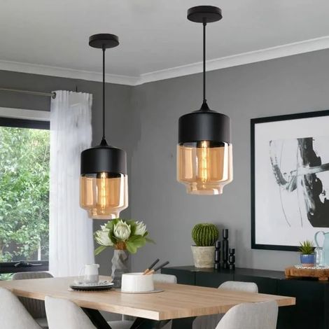 2PCS Retro Lustre Suspension - Industrielle - Verre - 1829CM Marron (1/4)