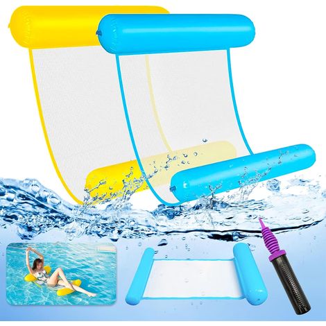 2pcs Inflatable Floating Pool Hammock, 4 in 1 Floating Inflatable Bed Swimming Hammock Inflatable Pool Mattress Net Inflatable Buoy with Air Pump Inflatable Pool Toy for Adults and Kids (1/5)