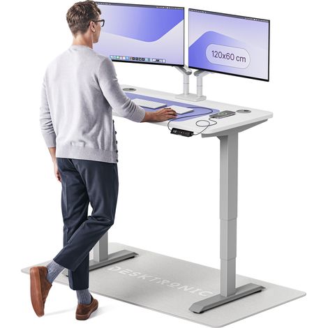 Desktronic Bureau assis debout HomePro - 120x60cm - Gris/Blanc