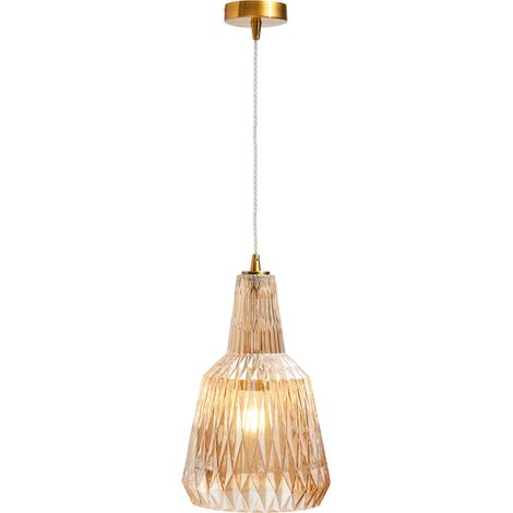 Visconte Mikael Ceiling Pendant Faceted Glass Shaded 1 Light - Satin Brass, Champagne Tinted (1/5)