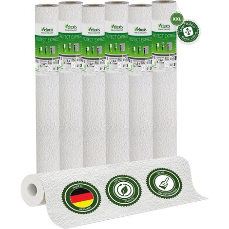 Vliestapete Vliestapete weiß – PROTECT Körnerstruktur 6er Set, 6 x 25,00 m x 1,06 m, kratz- & stoßfest, rissüberbrückend, leicht zu reinigen, Made in Germany – Veluxis
