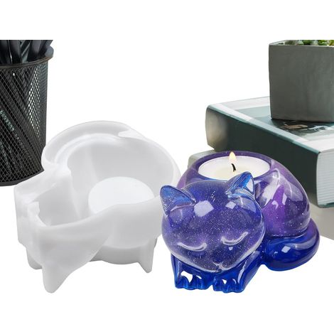 Moule à bougie en silicone, moule créatif en forme de chat, moule à bougie chat en silicone à faire soi-même (1/5)