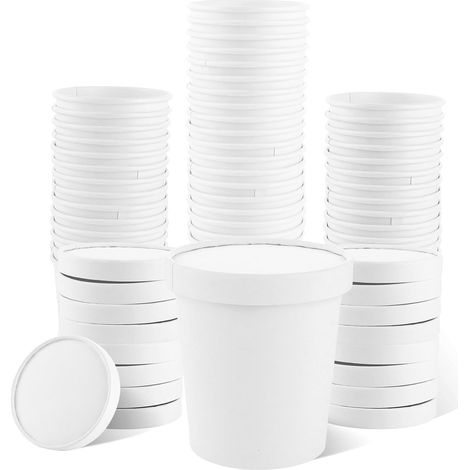 50 gobelets à soupe carton 16 oz avec couvercles papier (1/5)