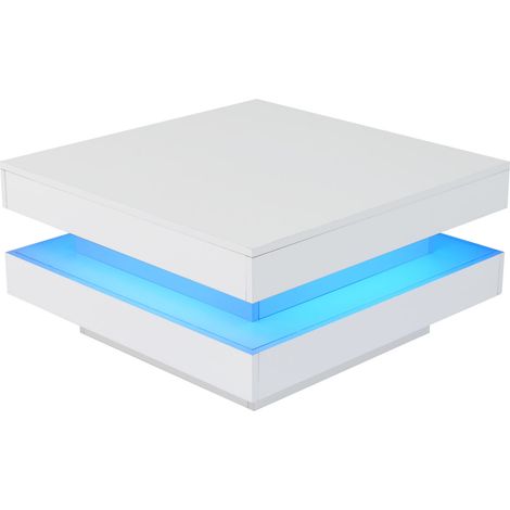 Table basse carrée blanche avec LED Bluetooth 70x70x36 cm, capacité 30 kg (1/5)