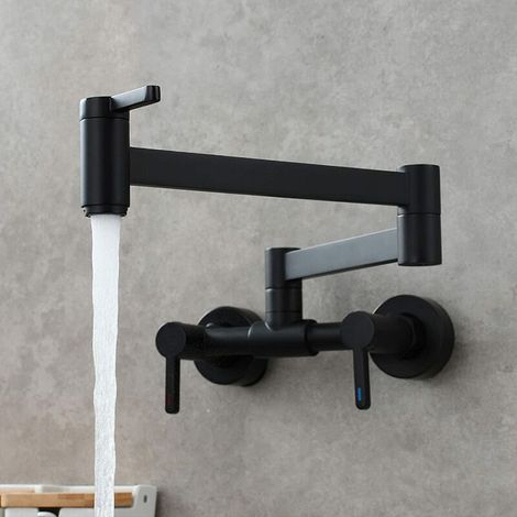 Robinet carré à trois interrupteurs pour bassin chaud et froid Robinet mitigeur de cuisine encastré dans le mur Robinet de salle de bain, noir (1/5)