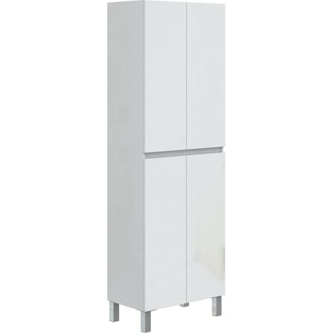 Dmora - Mobile colonna Fabian, Pensile bagno o cucina, Armadio alto multifunzione, Mobiletto multiuso, 60x35 h182 cm, Bianco lucido
