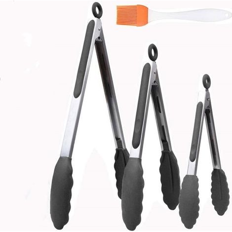 Ensemble de 3 Pinces Cuisine, Acier Inoxydable 18/8, Poignée Silicone, Résistant Chaleur 480°F, Cuisson BBQ Buffet (1/4)