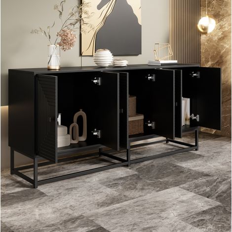 Schrank mit 3 Doppeltüren 160x38x75,5 cm Schwarz OKMYHOME (1/5)