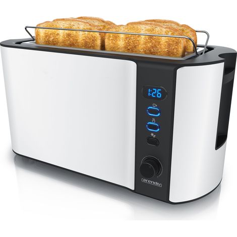 Arendo Automatik Langschlitz Toaster mit Brötchenaufsatz, Familientoaster für 4 Scheiben, Display, Auftaufunktion, Weiß (1/5)