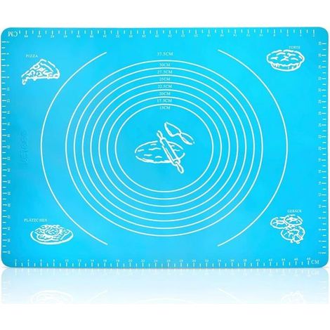 Tapis de cuisson, tapis à étaler - Silicone résistant à la chaleur - 40 × 50 cm - Bleu - Convient pour les pizzas et les pâtes (1/5)