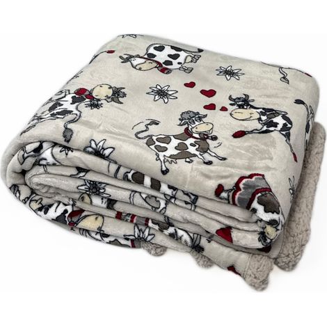 Plaid Morbido Stampato Coperta Calda Inverno Divano Sherpa Disegno Mucchine, misuraSingolocoloreMucchine (1/4)