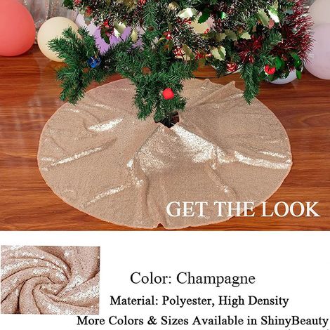 Tapis de sapin de Noël à paillettes - Tapis de sapin de Noël de 122 cm, décoration de Noël brodée et à paillettes (1/3)
