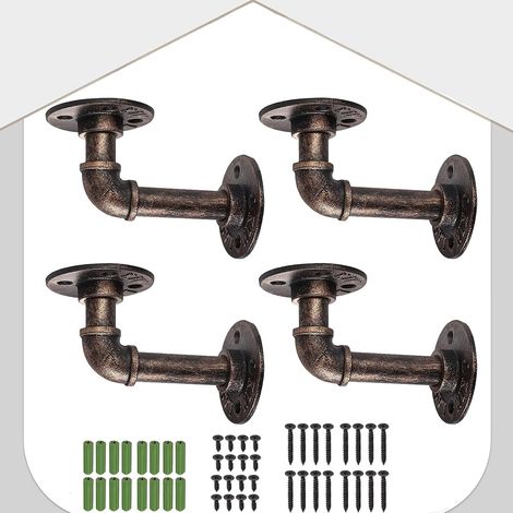Pipe Wall Brackets 4Pcs   Industrial Pipe Shelf Brackets 9x13cm, Plumbing Shelving Bracket for Scaffold Board  and  Bookshelf (1/5)