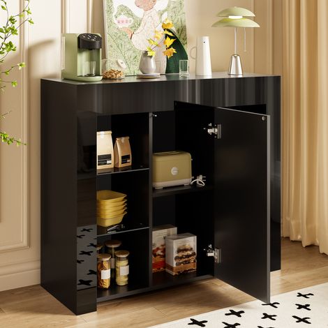 REDOM Buffet 95x35x83 cm élégant brillant panneau de particules rangement compact noir (1/5)