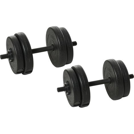 Set d'haltères de gym 20 kg (4x2,5 kg, 4x2 kg) avec 8 disques de 2 kg, 2,5 kg, Ø25 mm, pour un entraînement à domicile (1/5)