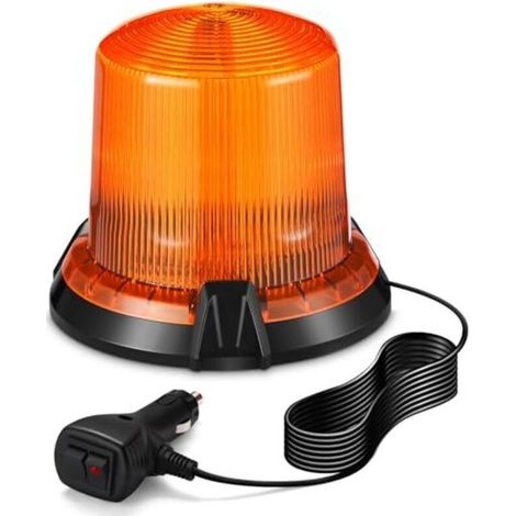 Feu clignotant LED orange à 2 modes de clignotement, rotation, 12 V/24 V, pour tracteurs, avec câble d'alimentation de 3 m, base magnétique, feu de détresse pour véhicules agricoles. (1/5)