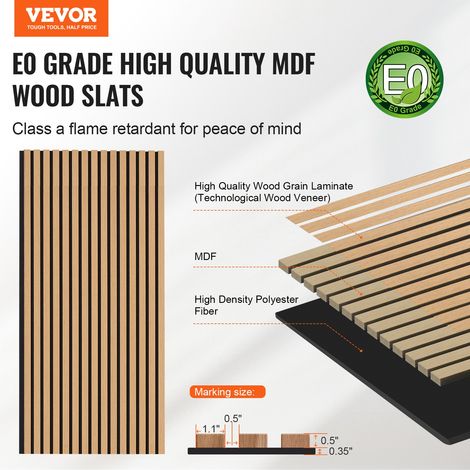 Panneaux acoustiques à lattes en bois 1200 x 600 mm lamelles acoustiques en MDF pour mur intérieur moderne, panneaux muraux en faux… (1/5)