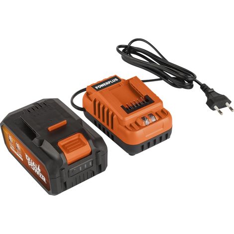 POWER plus - Set di batterie e caricabatterie Dual Power POWDP90640 – 2 x 20 V, 5,0 Ah, 2,5 Ah – per strumenti da 20 V e 40 V – caricatore da 2 A – per batterie da 20 V e 2 x 20 V – per avvitatore a (1/5)