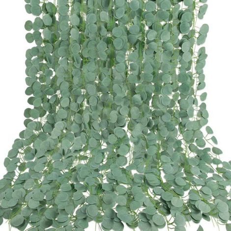 Set mit 12 künstlichen Eukalyptusgirlanden, 2,4 m lang, künstliche Ranken für Schlafzimmer und Garten, Wanddekoration für drinnen und draußen, Hochzeit, Party, Wanddekoration (1/5)