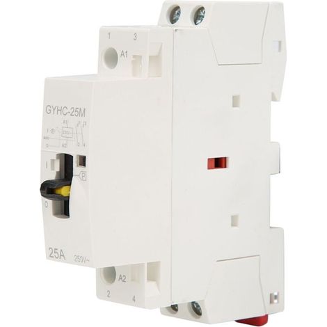 Contacteur A Encliquetage Din 2P - 25 A - 220 V 50 Hz - Interrupteur Manuel - 2 Contacts No - Usage Domestique - 1 Unite