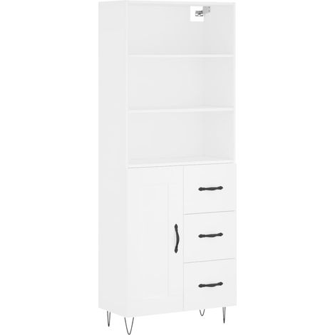 Aparador cajonera mueble almacenaje organizador cocina salón salón alto 695 x 34 x 180 cm madera de ingeniería blanco 020032758