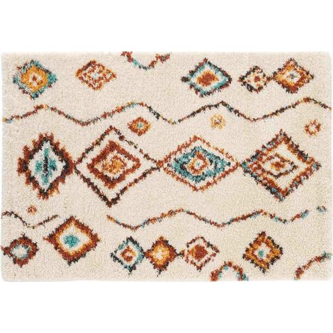 Tapis shaggy 120x170 cm - Losanges colorés sur fond écru - Multicolore (1/5)