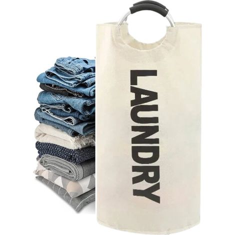 Cesto de ropa plegable，capacidad de 90 litros，recolector de ropa con asa，cesto de ropa de tela Oxford，bolsa de ropa impermeable，Gris oscuro (1/5)