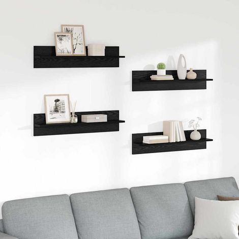 Wandregale 4 pcs Schwarz Eichen-Optik 80 x 11,5 x 18 cm