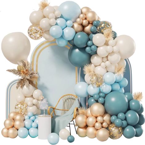 Couronne de ballons bleu et or (lot de 165 ballons) - Décoration d'anniversaire, mariage, baby shower, baptême (1/5)