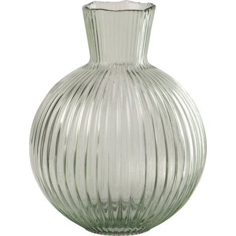 Vase boule en verre côtelé vert grisé - vert grisé (1/3)