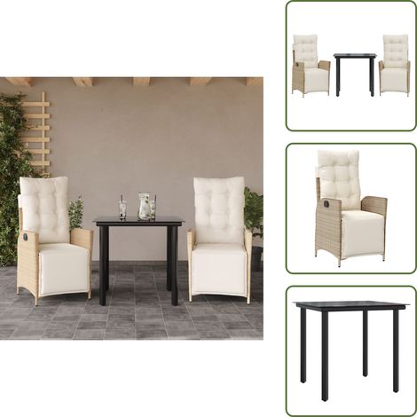Cuscini per seduta - vidaXL Set da Pranzo da Giardino 3 pz con Cuscini Beige in Polyrattan - Cuscini per schienale