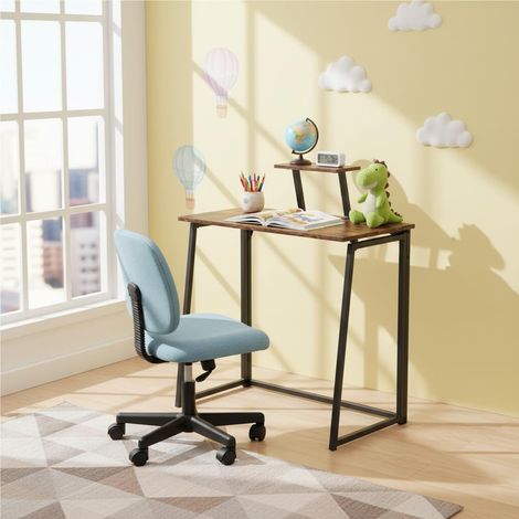 Table Pliante pour Enfant, Bureau Informatique Compact, Métal et Bois, avec Etagère Ecran, Idéal pour la Lecture, L'écriture et Les Tâches Bureautiques Minimalistes, 80 x 40 x 74 cm (1/5)