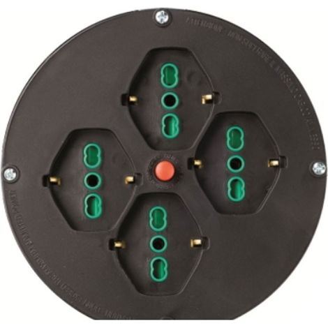 Disco 4 Prese 2 Poli + Terra 16A Per Avvolgicavo Mm.145 Bipasso Schuko - nero 01906 (1/7)