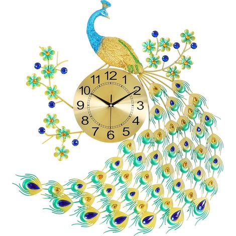 【Maison connectée】Grande horloge murale « Paon », horloge décorative de style médiéval, silencieuse et luxueuse, idéale pour décorer le salon et la chambre à coucher (1/5)