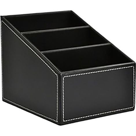 Storage Box - Black - Wood - PU Faux Leather - 16x13x7cm - 3 Sections (1/4)