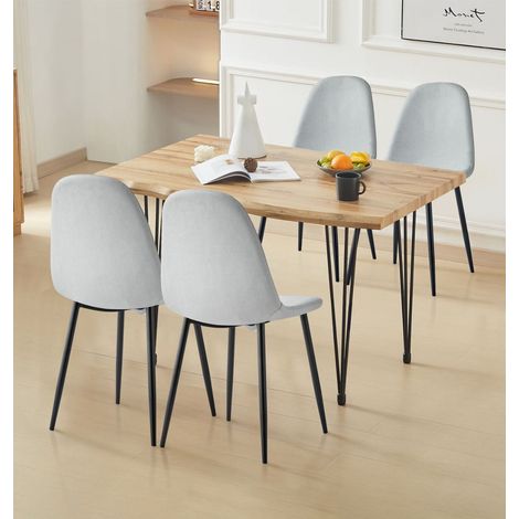 Hallowood Furniture Cullompton Dining Table and Chairs Set 4, Live Edge Effect Rectangular Kitchen Table (120cm) and Silver Grey Fabric Chairs, Dining Room Sets for Home or Office (1/5)
