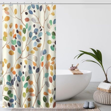 Rideau Douche Anti Moisissure Rideau de Douche 180 cm x 200 cm Couleur Floral Rideaux de Baignoire Tissu Lavable Imperméable Rideaux Salle de Bain avec 12 Crochets (1/5)