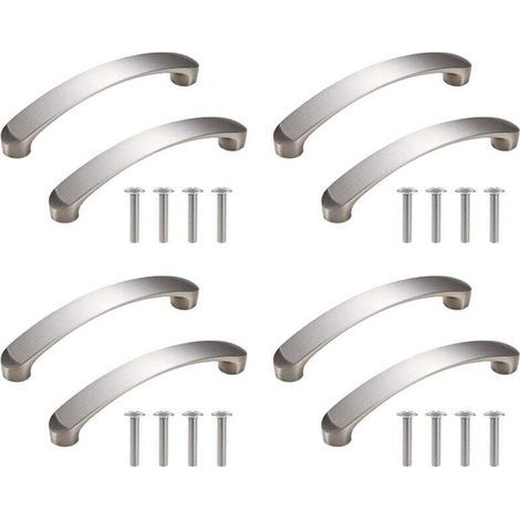 Poignées de porte d'armoire de cuisine en aluminium (96 mm), 8 pièces, poignées de tiroir argentées pour meubles de salon avec vis (1/4)